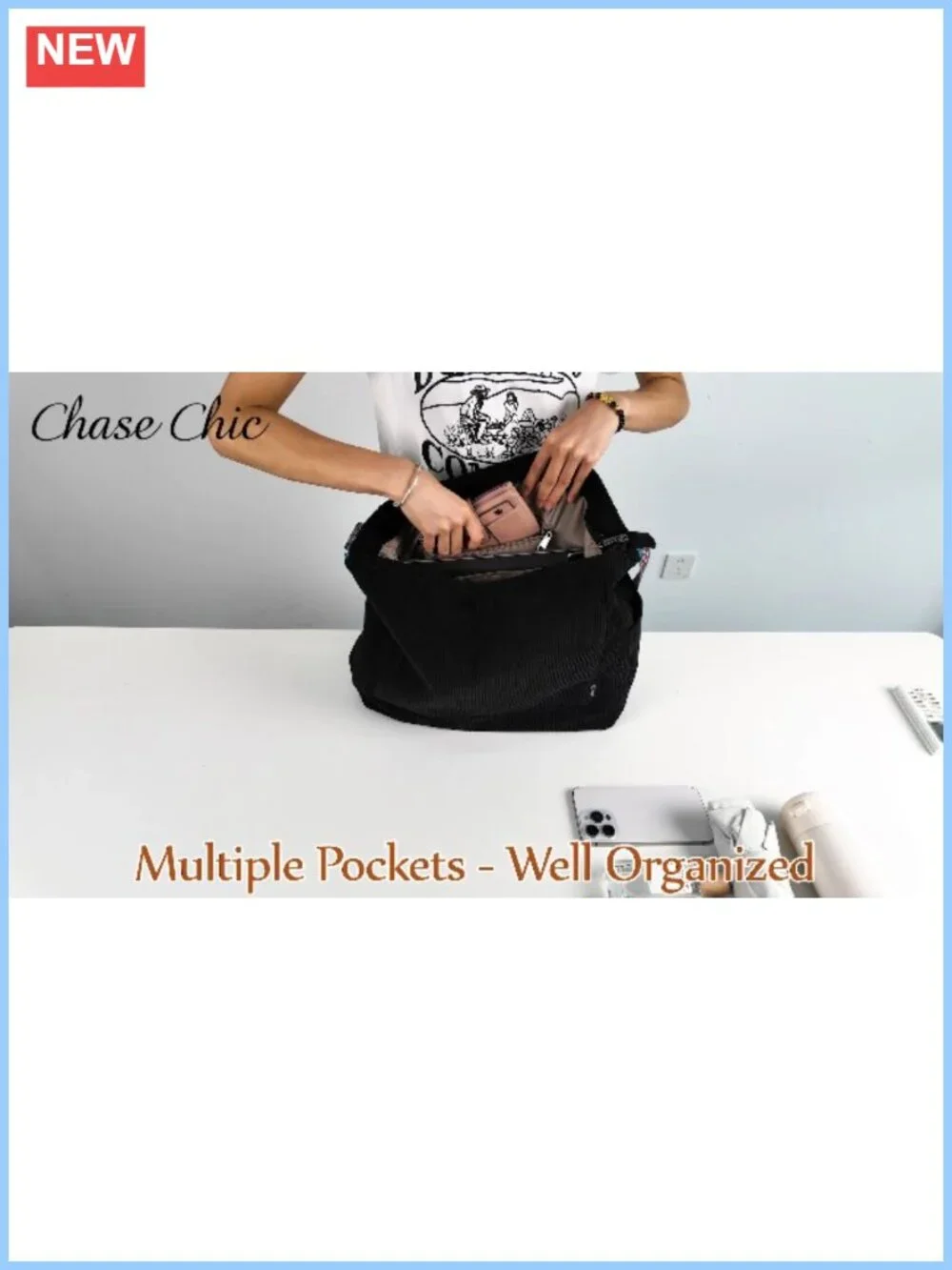 Corduroy Tote Bag Large Convertible Hobo Crossbody Shoulder Handbag for Women